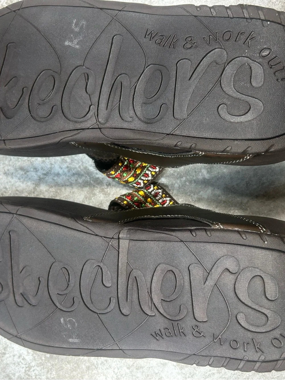 Skechers Tone-Ups Brown Boho Embroidered Thong Sandals Women’s Size 11